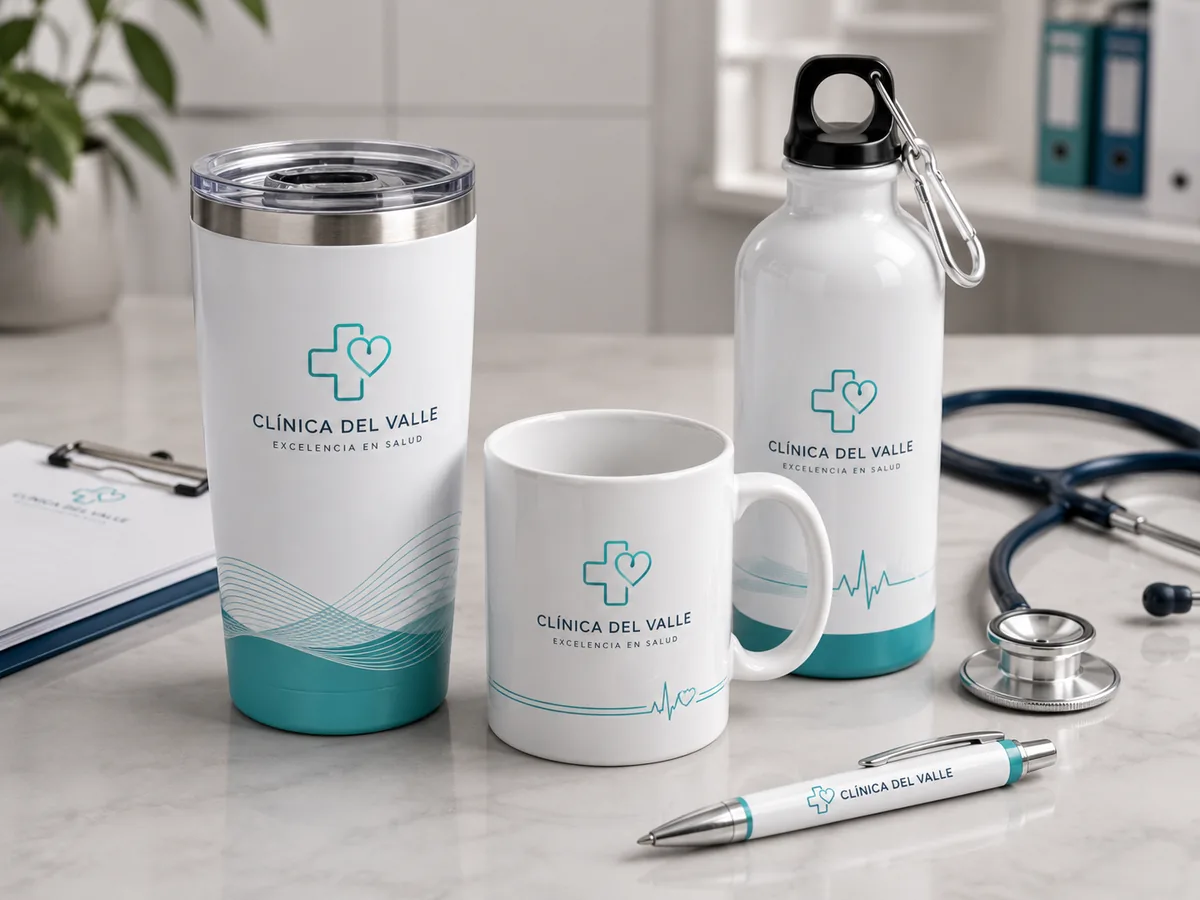 Merch institucional: termos, botellas y bolígrafos