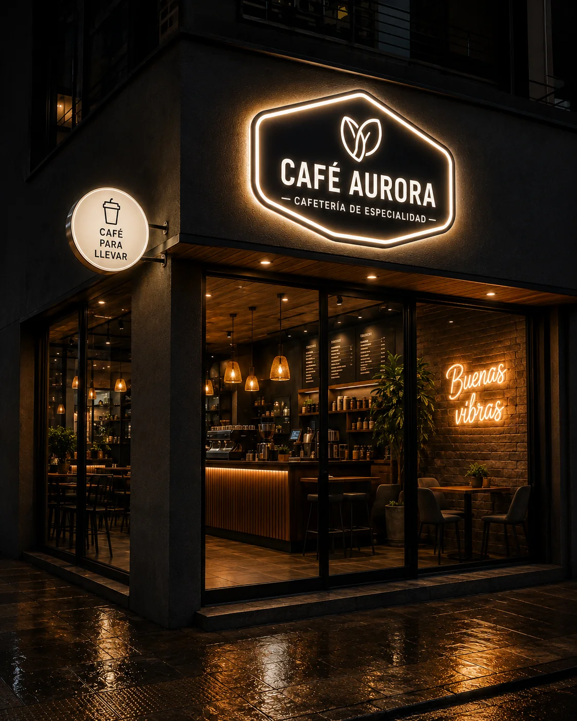 Anuncios luminosos y neón LED en cafetería